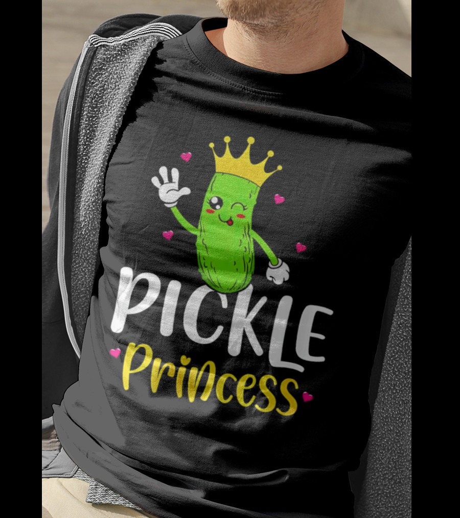Pickle Princess Cute Crowned Character With Hearts T-Shirt