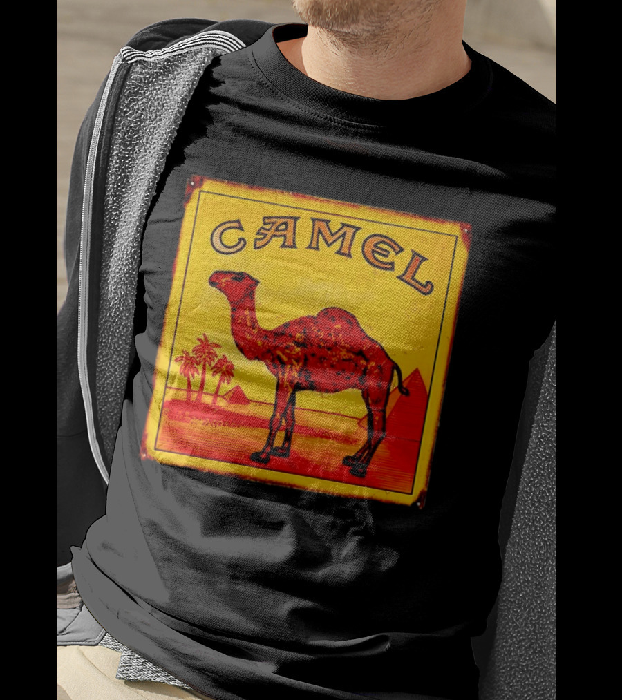 Vintage Camel Cigarettes Logo Yellow Square With Red Camel And Pyramids T-Shirt