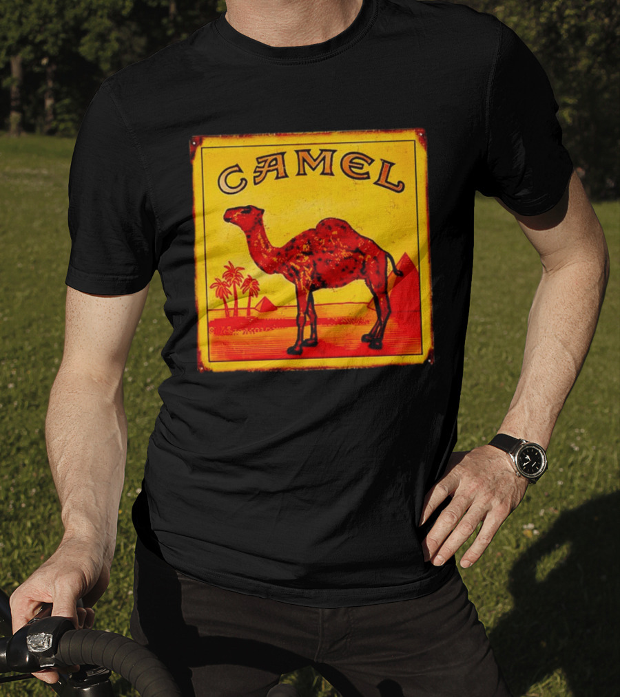 Vintage Camel Cigarettes Logo Yellow Square With Red Camel And Pyramids T-Shirt