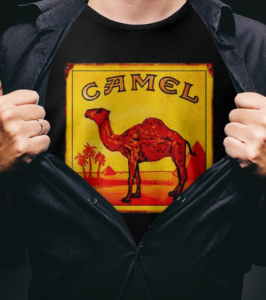 Vintage Camel Cigarettes Logo Yellow Square With Red Camel And Pyramids T-Shirt