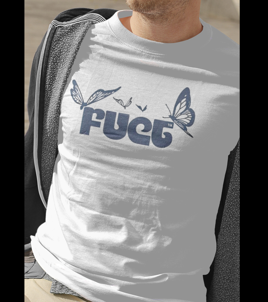 Fuct Butterfly Bold Text With Blue Butterflies T-Shirt