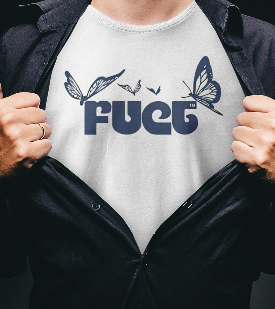 Fuct Butterfly Bold Text With Blue Butterflies T-Shirt