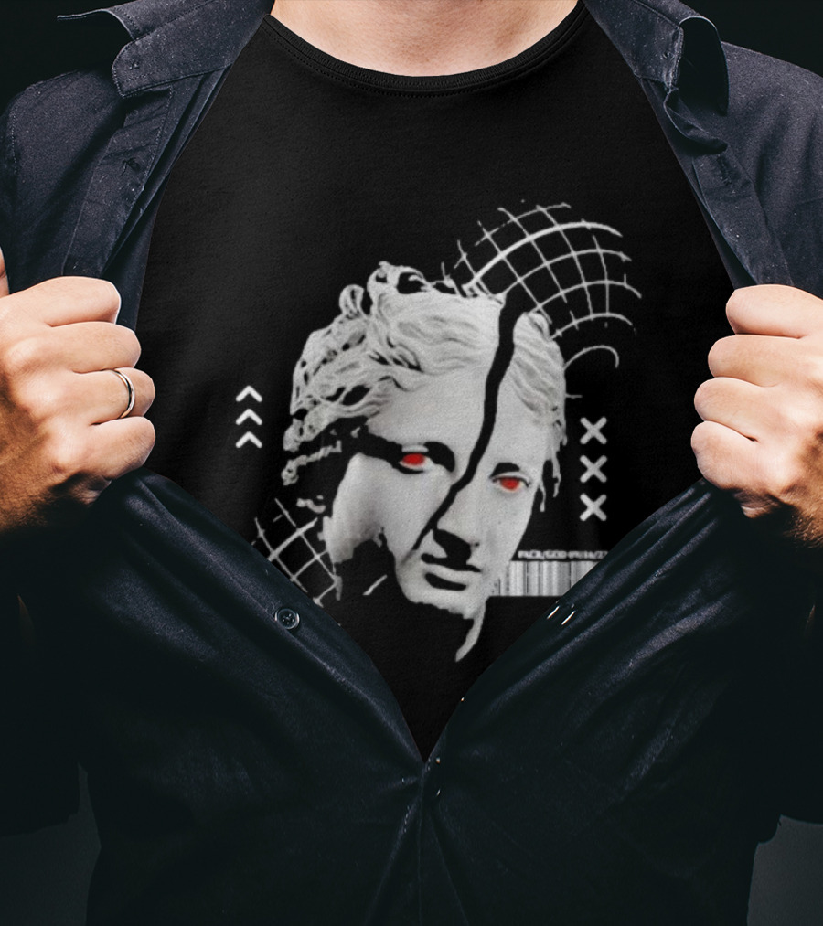 Packgod Formal Distorted Classical Art With Red Eyes And Barcode T-Shirt