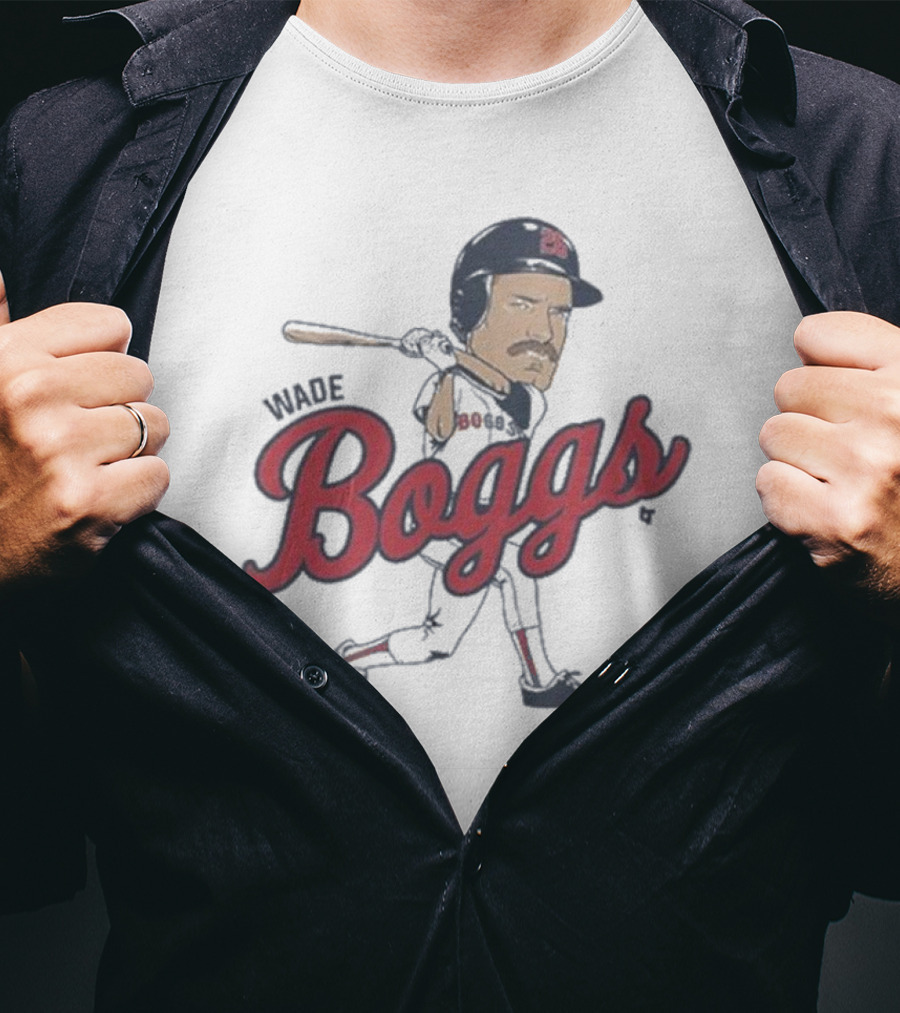 Wade Boggs Caricature Baseball Player With Bat And Signature T-Shirt