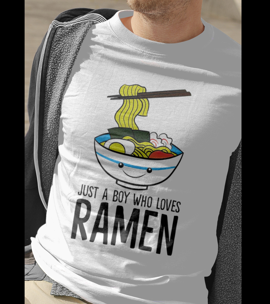 Just A Boy Who Loves Ramen Cute Smiling Bowl Of Noodles T-Shirt
