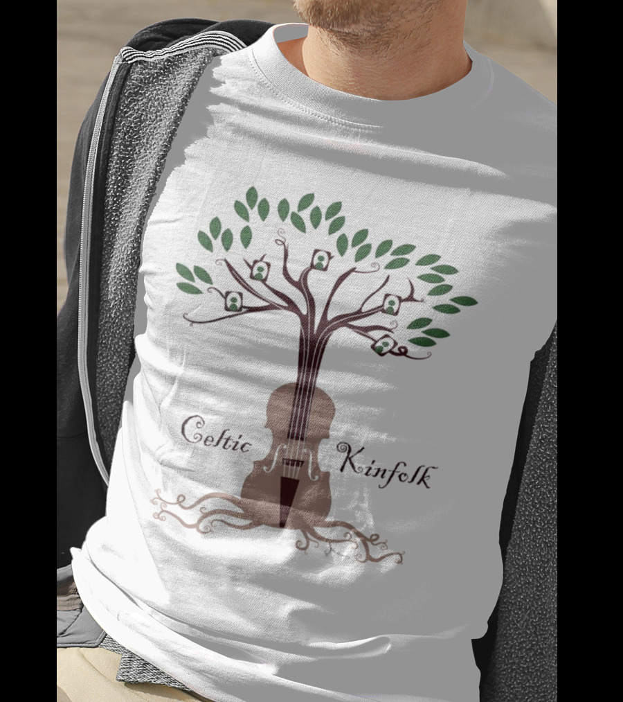 Celtic Kinfolk Tree With Guitar And Violin Motif T-Shirt
