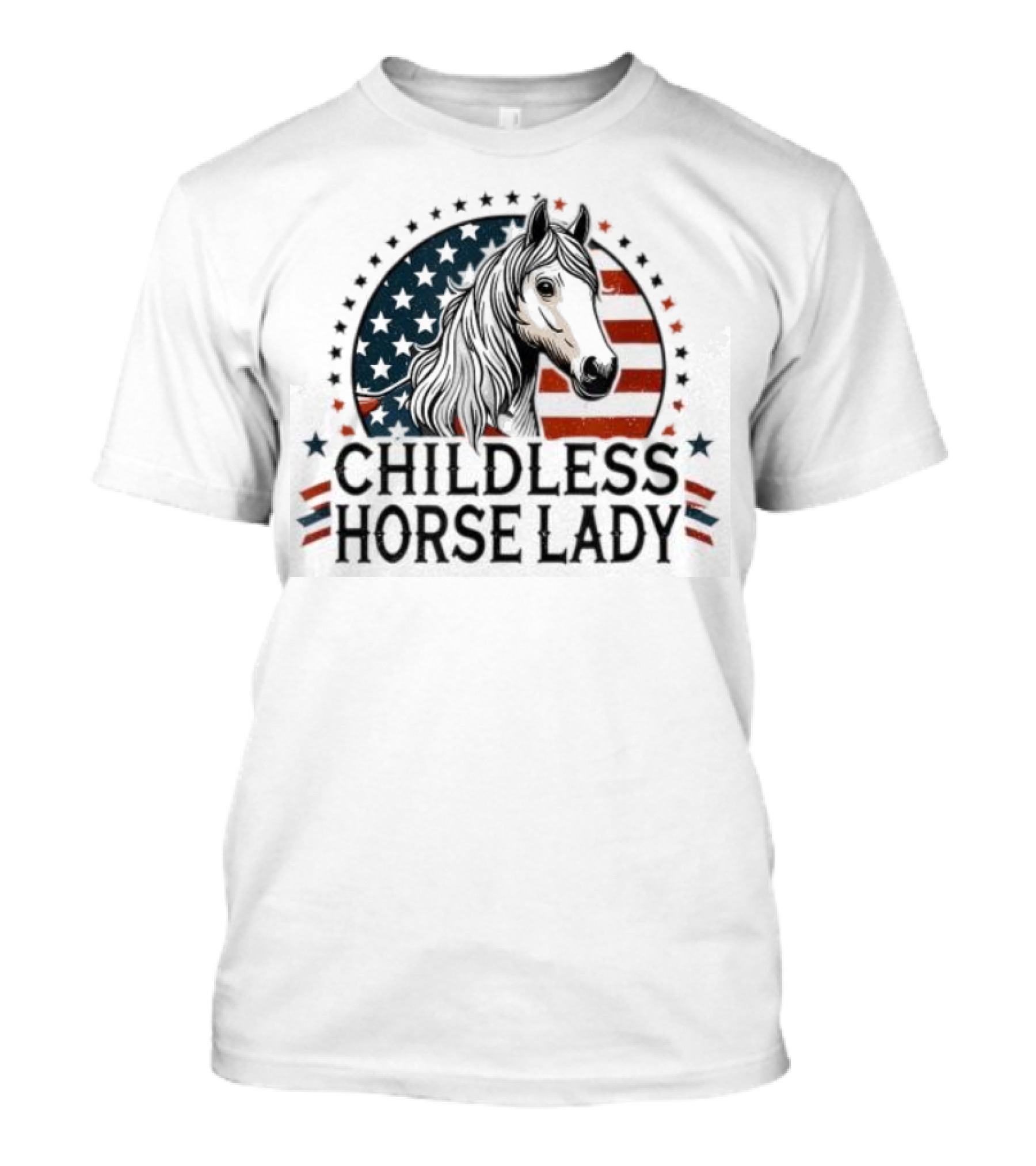 Childless Horse Lady American Flag Cowgirl Equine T-Shirt