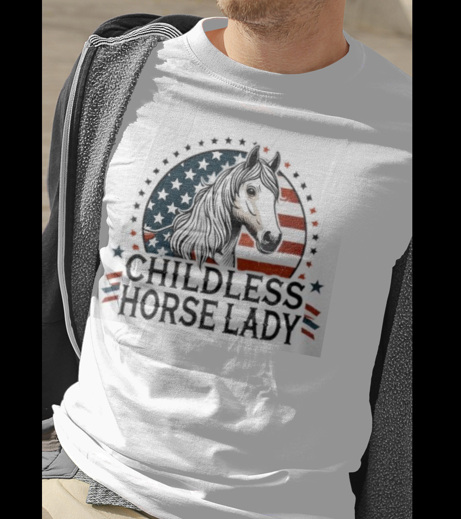 Childless Horse Lady American Flag Cowgirl Equine T-Shirt