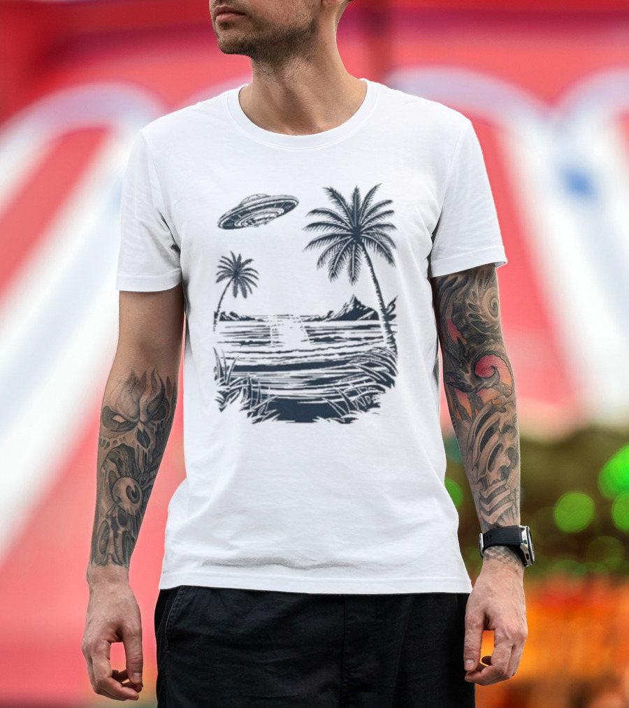 Into the AM Tropical Encounter Vintage UFO Palm Landscape T-Shirt