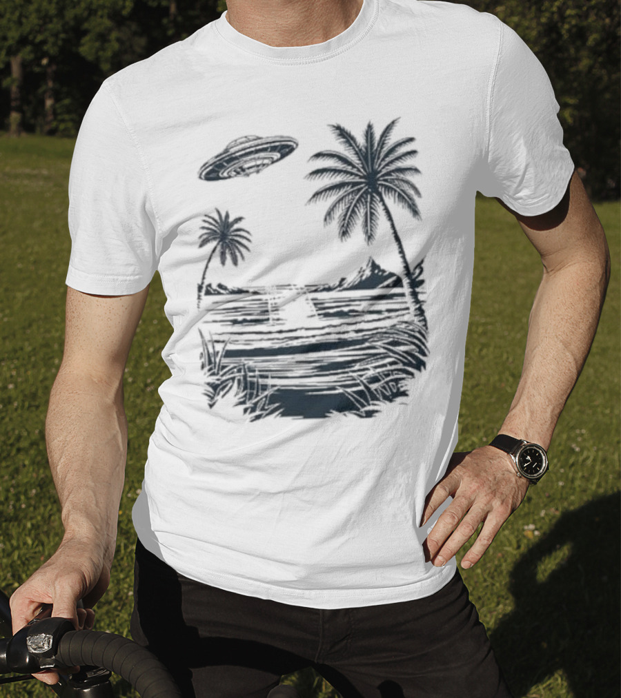 Into The AM Tropical Encounter Vintage UFO Palm Landscape T-Shirt