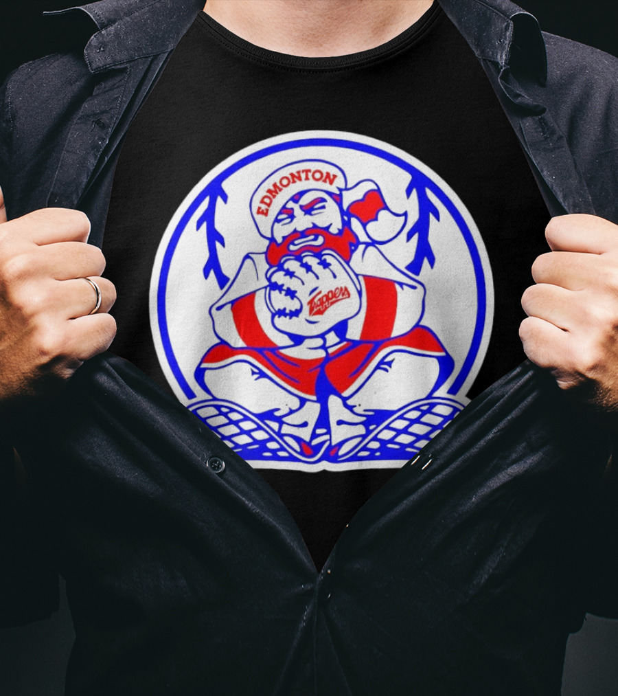 Edmonton Trappers Santa Logo Baseball Winter T-Shirt