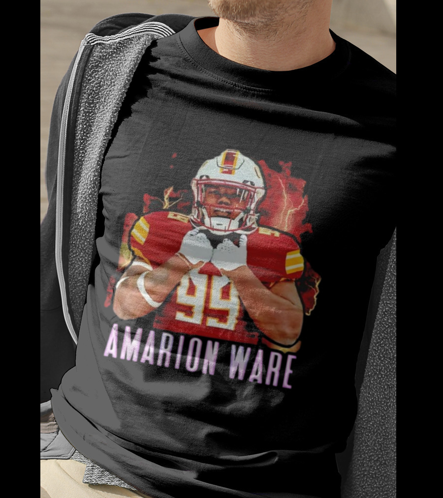 Amarion Ware ULM Warhawks 99 Football Player Lightning Background T-Shirt
