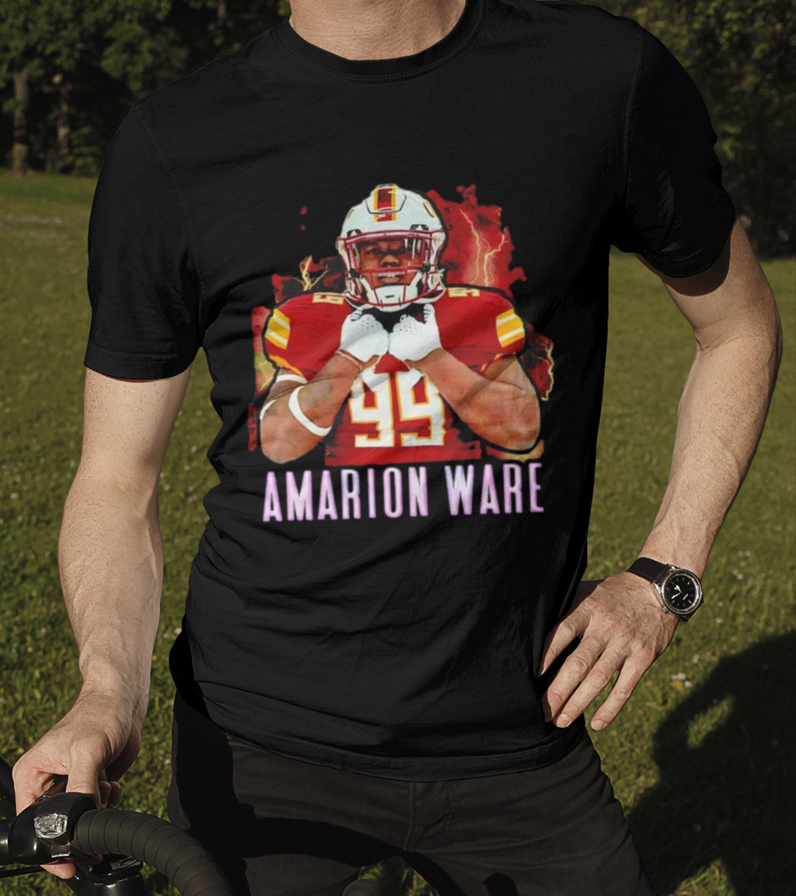 Amarion Ware ULM Warhawks 99 Football Player Lightning Background T-Shirt