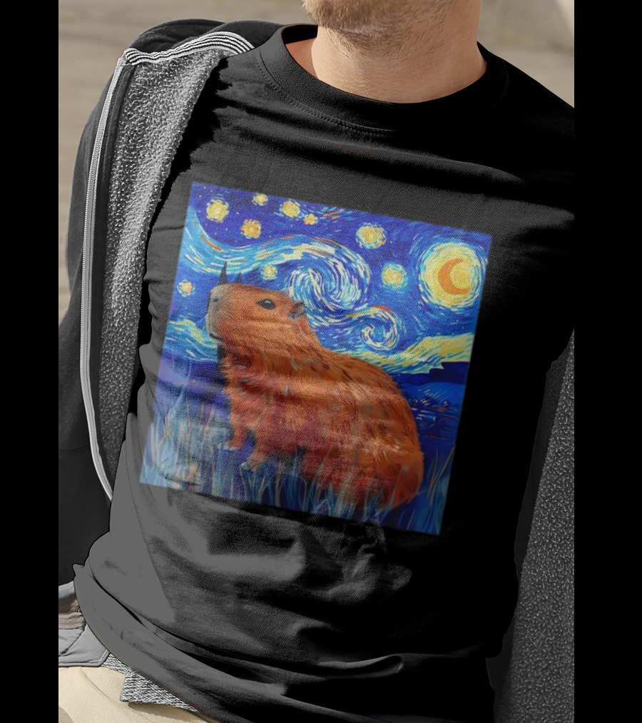Capybara Starry Night Van Gogh Fusion T-Shirt