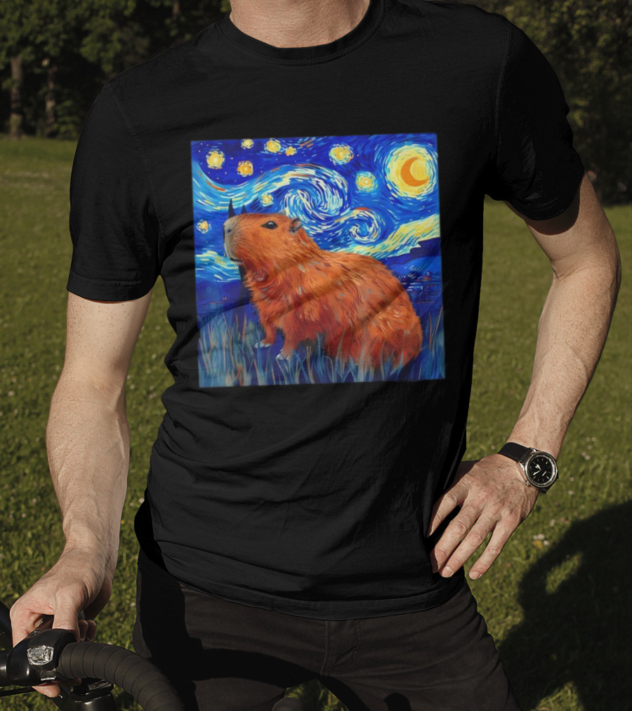 Capybara Starry Night Van Gogh Fusion T-Shirt
