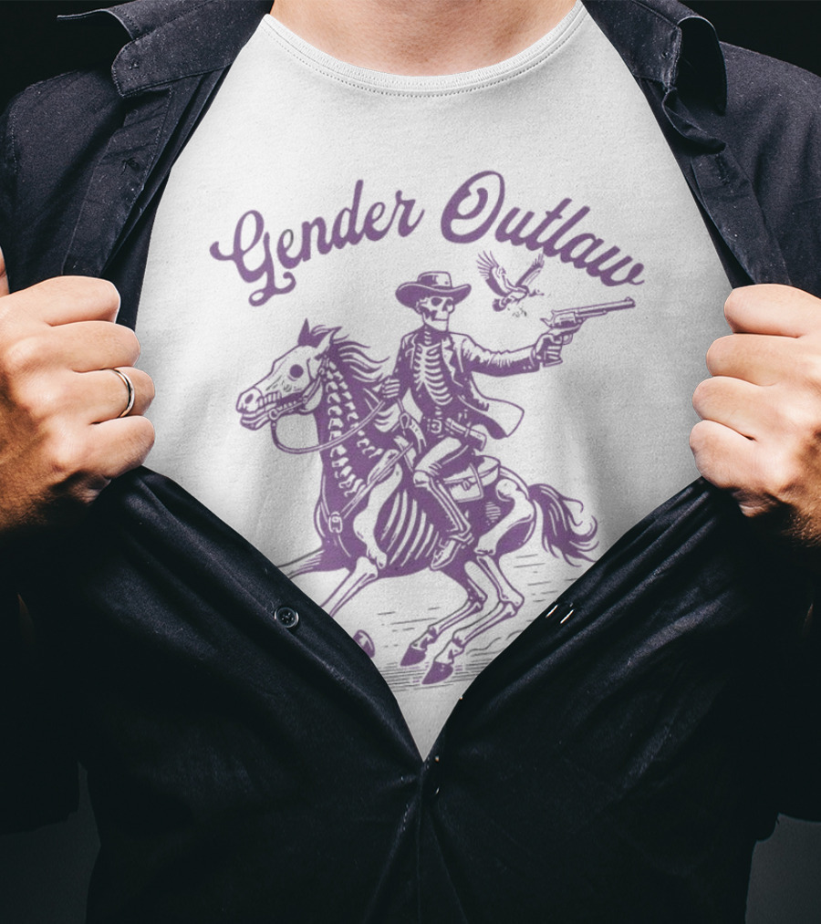 Gender Outlaw Skeleton Cowboy Rider With Pride T-Shirt