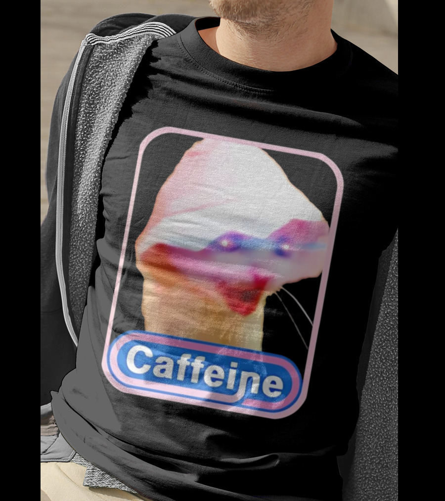 K45ink Caffeine Meme Cat With Glowing Eyes T-Shirt