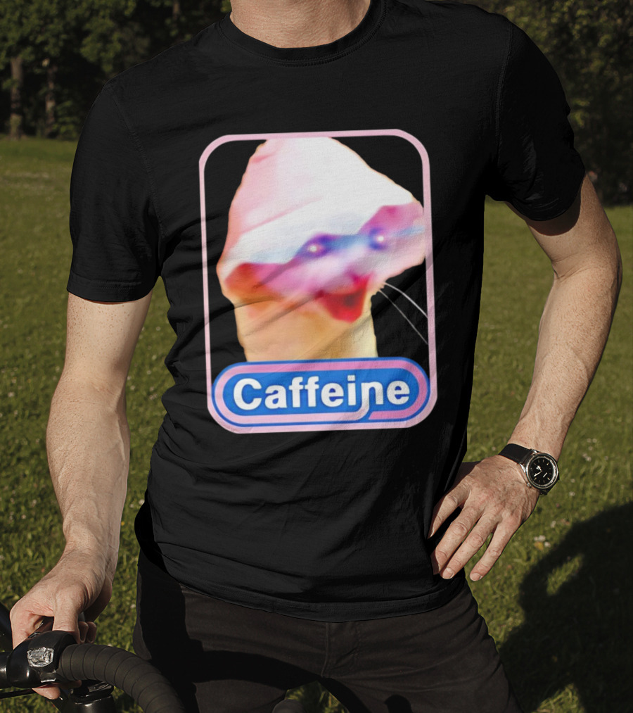 K45ink Caffeine Meme Cat With Glowing Eyes T-Shirt