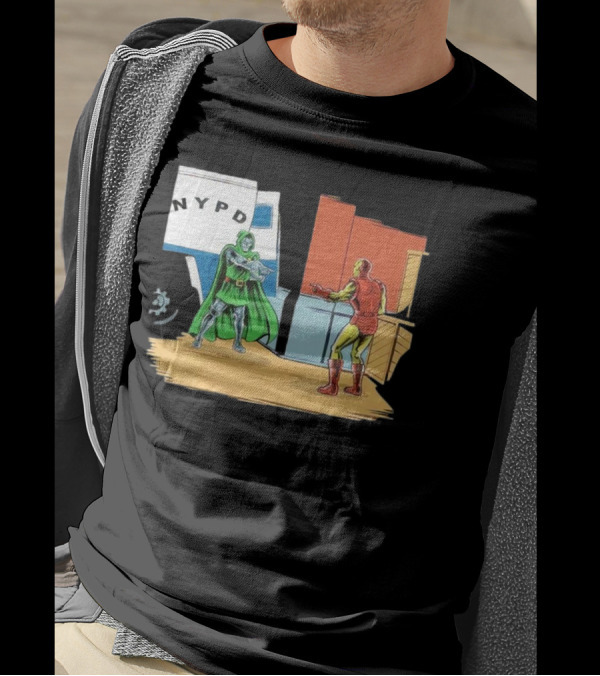 Doctor Doom Pointing At Iron Man In NYPD Scene New Mask Same Task T-Shirt