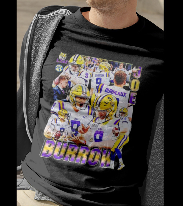 LSU Tigers Joe Burrow 9 SEC Football Burreaux Quarterback T-Shirt