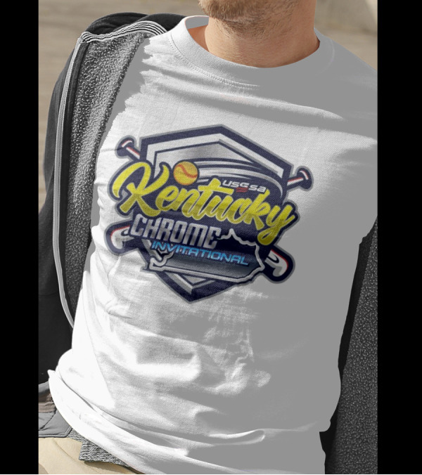 USSSA Kentucky Fast Pitch Chrome Invitational 2024 Logo With Baseball Bats And Map Outline T-Shirt