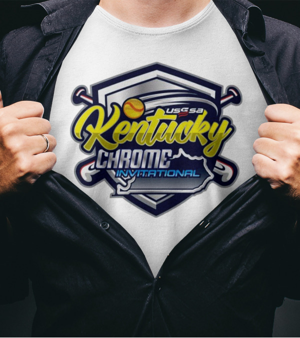 USSSA Kentucky Fast Pitch Chrome Invitational 2024 Logo With Baseball Bats And Map Outline T-Shirt