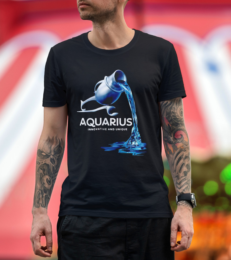 Aquarius Zodiac Sign Innovative and Unique Water Bearer Pouring Blue Water T-Shirt