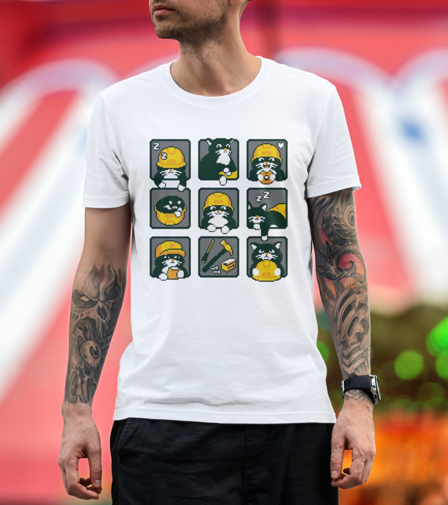 Cats in Construction Jobs Pixel Art Game T-Shirt