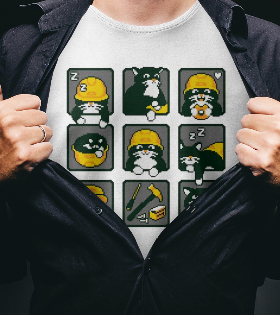 Cats In Construction Jobs Pixel Art Game T-Shirt