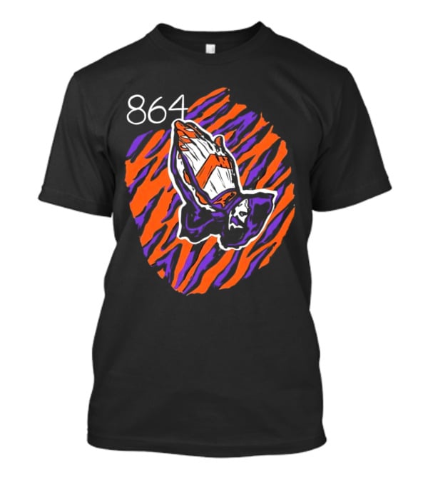 864 Clemson Tigers Praying Hands Football T-Shirt