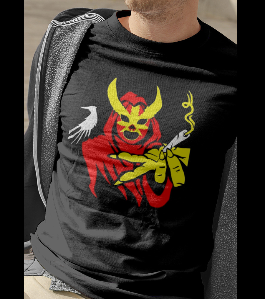 High Side Of The Ropes Wraithador Masked Figure Smoking With Raven T-Shirt