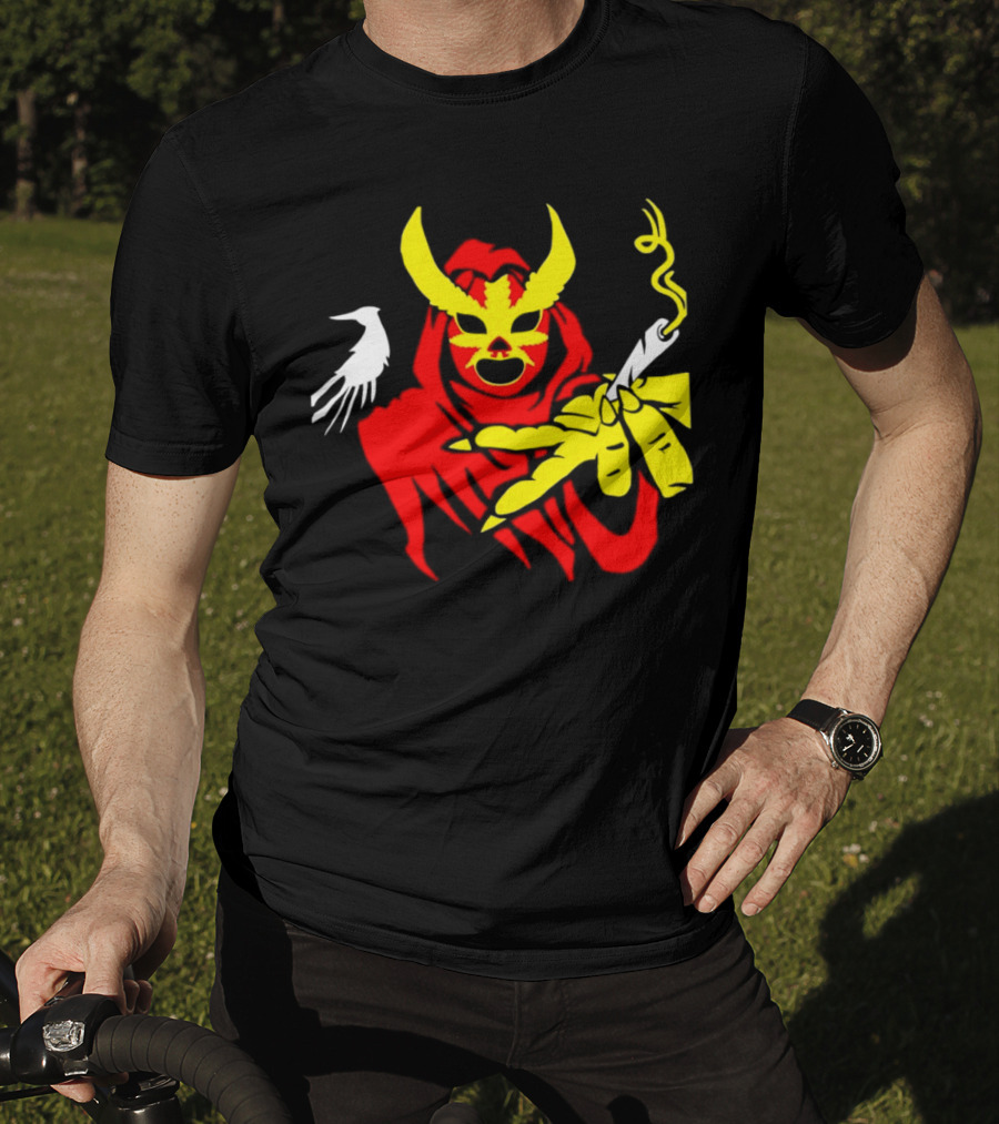 High Side Of The Ropes Wraithador Masked Figure Smoking With Raven T-Shirt