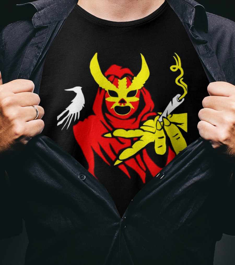 High Side Of The Ropes Wraithador Masked Figure Smoking With Raven T-Shirt