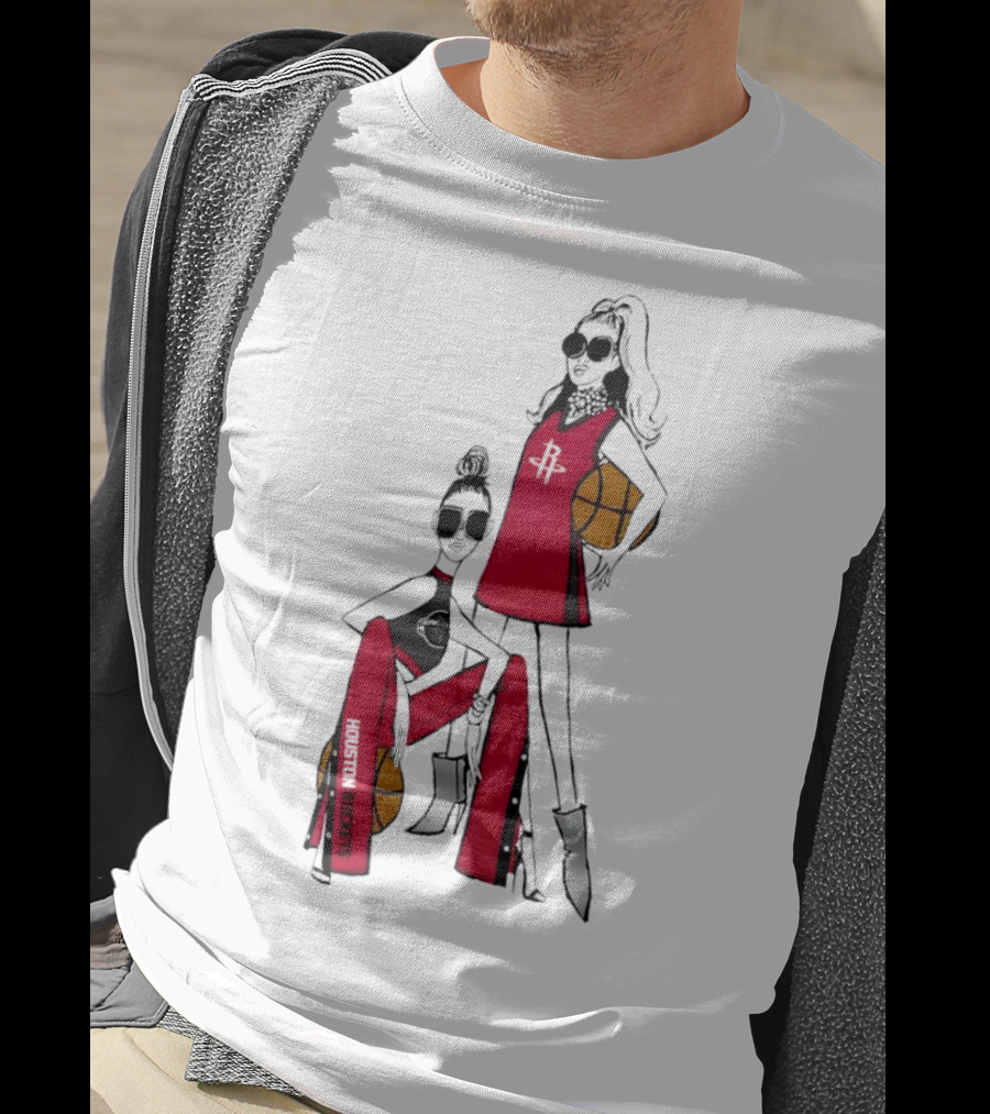 Houston Rockets G-III 4Her Basketball Girls Fitted Red Fashion Style With Basketballs T-Shirt