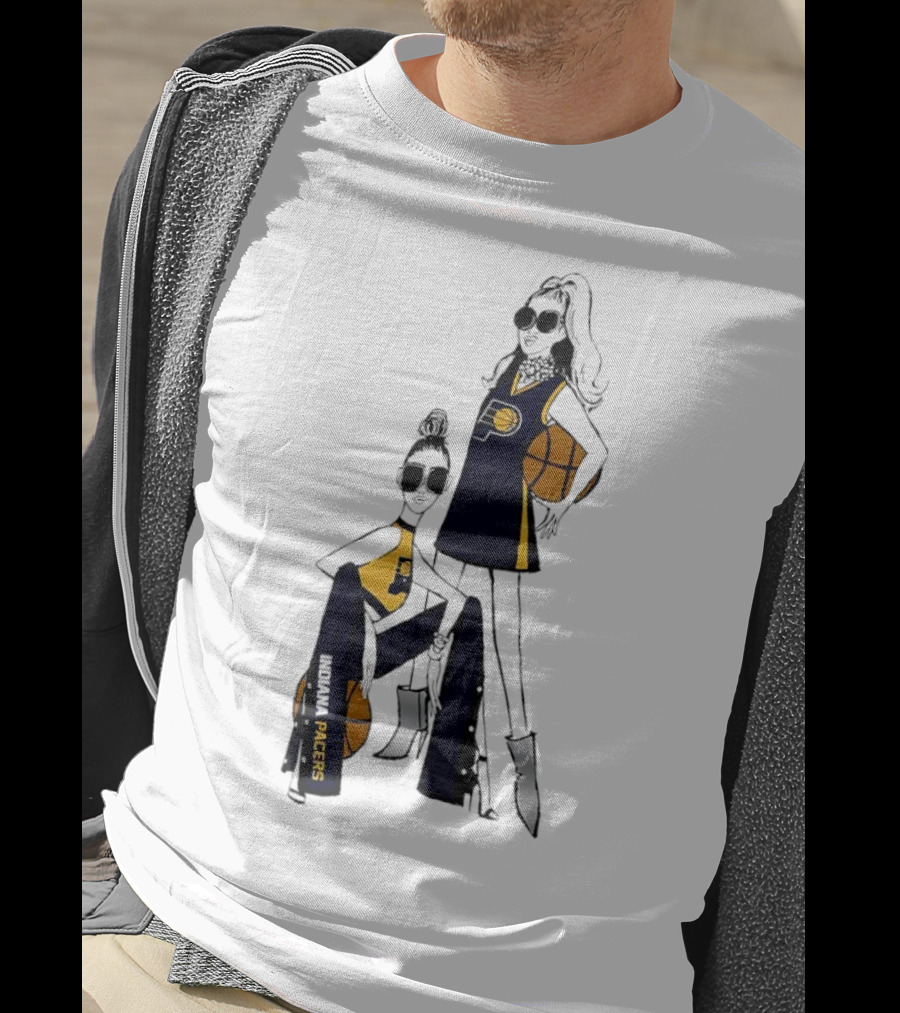 Indiana Pacers G-III 4Her Basketball Girls Fitted Fashion Illustration With Basketballs T-Shirt