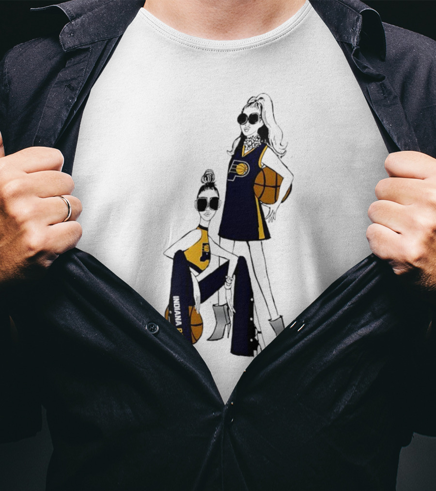 Indiana Pacers G-III 4Her Basketball Girls Fitted Fashion Illustration With Basketballs T-Shirt