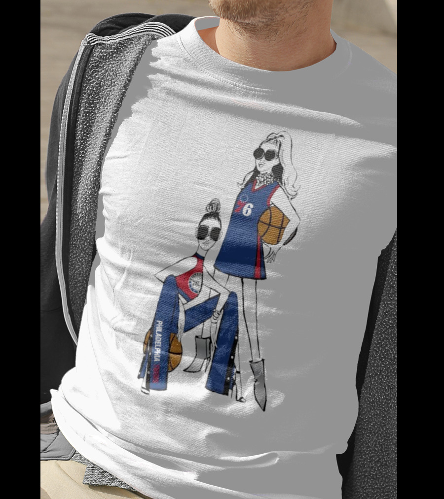 Philadelphia 76ers G-III 4Her Basketball Girls Fitted Blue And Red 76 Jersey And Pants With Basketball T-Shirt