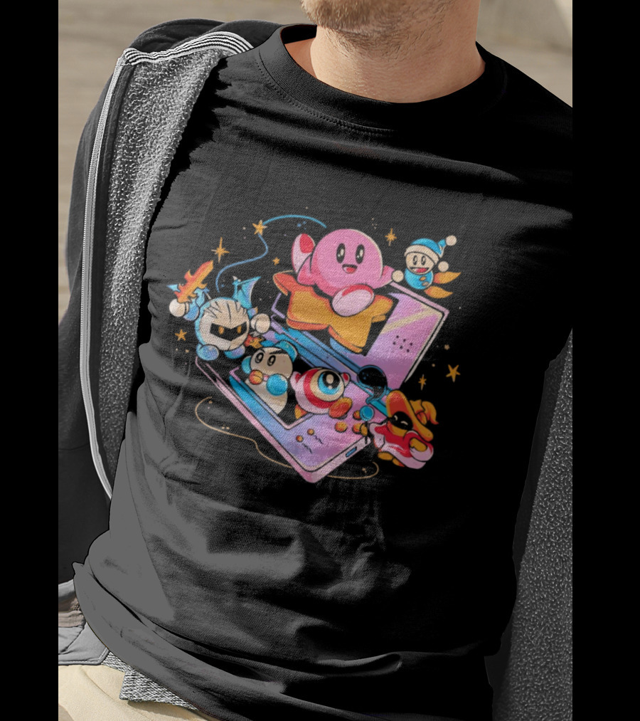 Kirby And Friends Adventure On Pink Portable Game Console T-Shirt