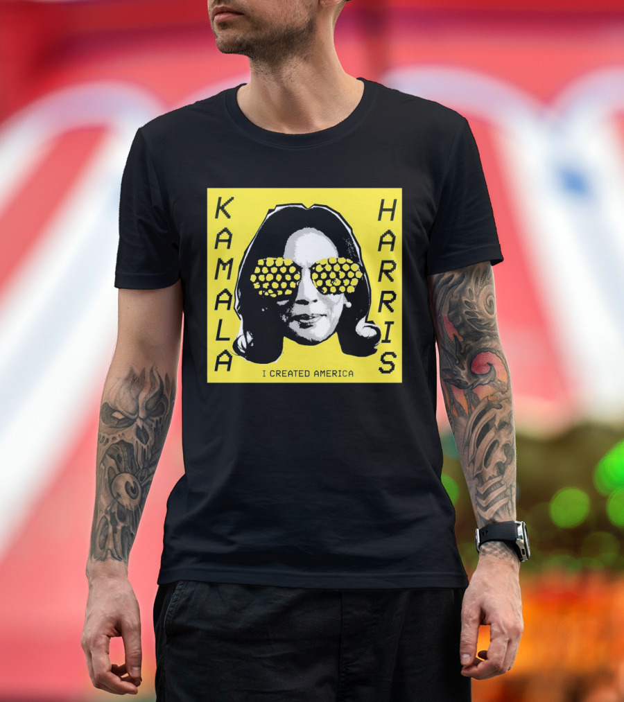 KAMALA HARRIS I CREATED AMERICA Yellow Print with Geometric Sunglasses T-Shirt