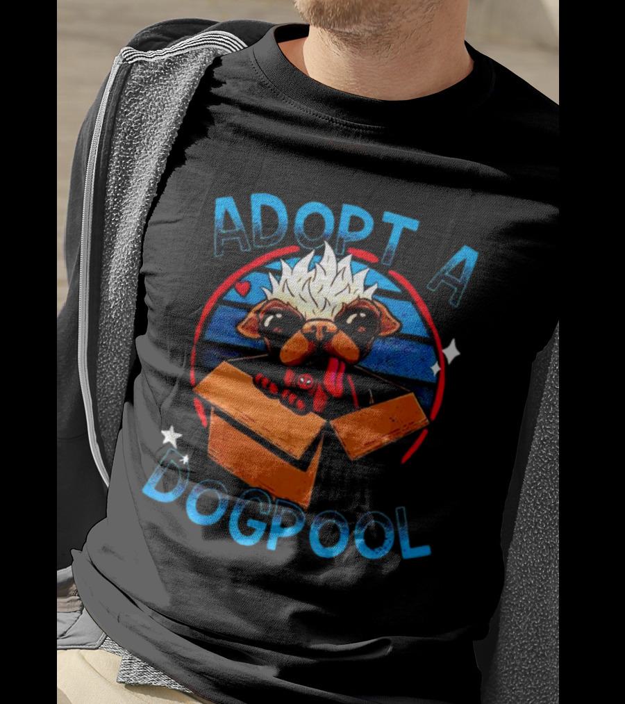 Adopt A Dogpool Cute Pug In Cardboard Box With Hearts And Stars T-Shirt