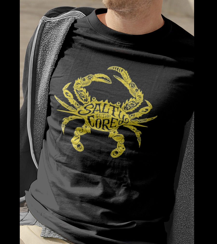 Salty To The Core Yellow Crab Tattoo-Inspired T-Shirt