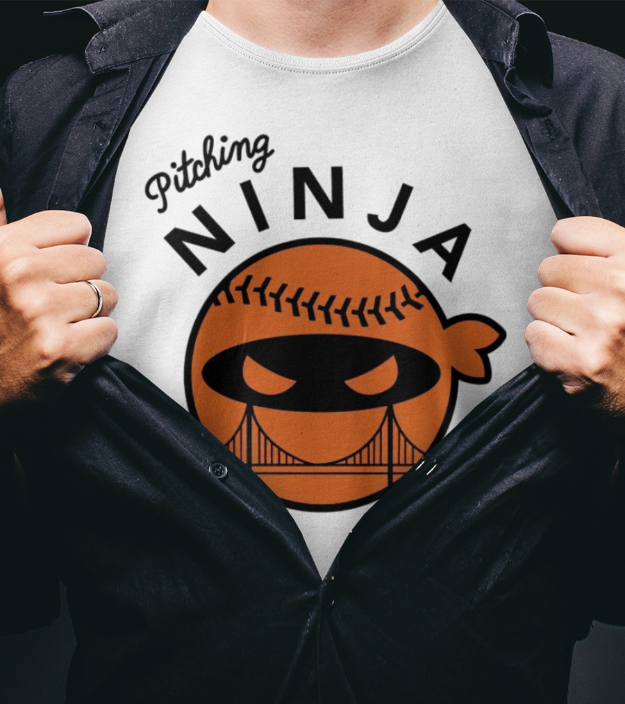 Pitching Ninja San Francisco Giants Orange Ball Face With Bridge T-Shirt