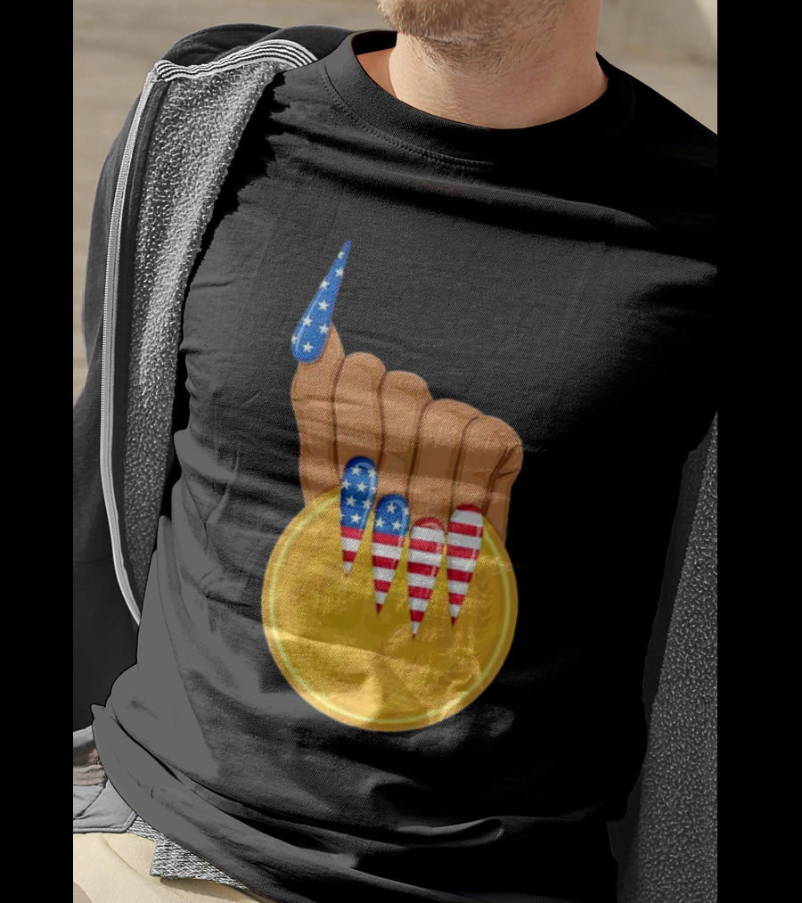 USA Gold Medal Hand With American Flag Nails T-Shirt