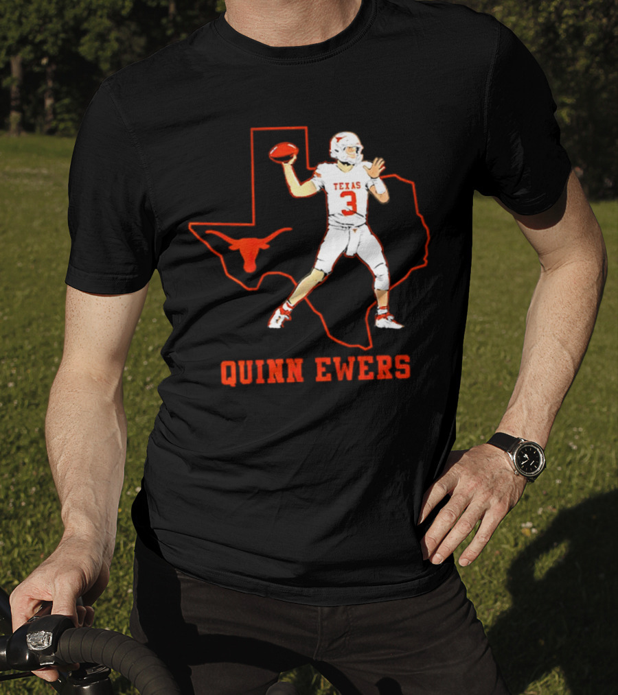 Quinn Ewers Texas Longhorns Football State Outline T-Shirt