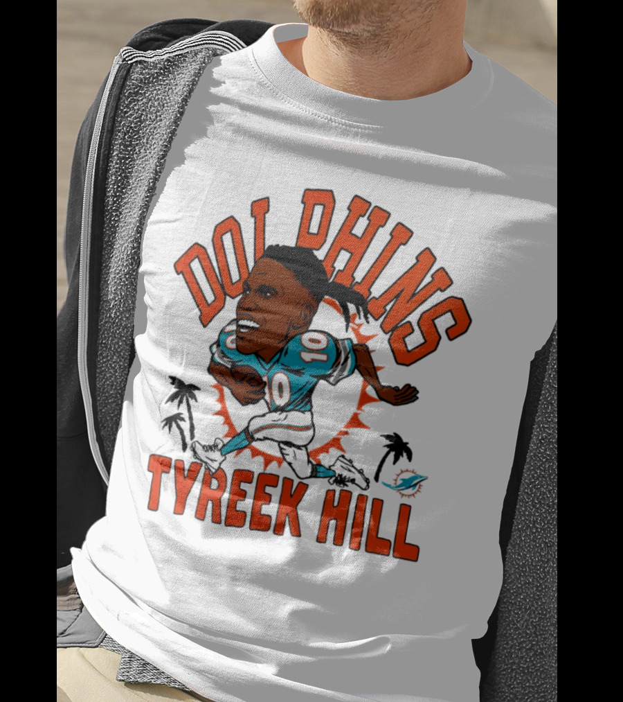 Tyreek Hill Miami Dolphins Caricature Player Signature Dolphins T-Shirt