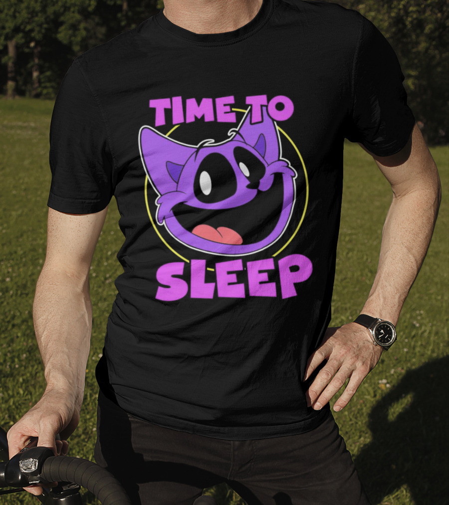 Time To Sleep Purple Cat Cartoon Face T-Shirt