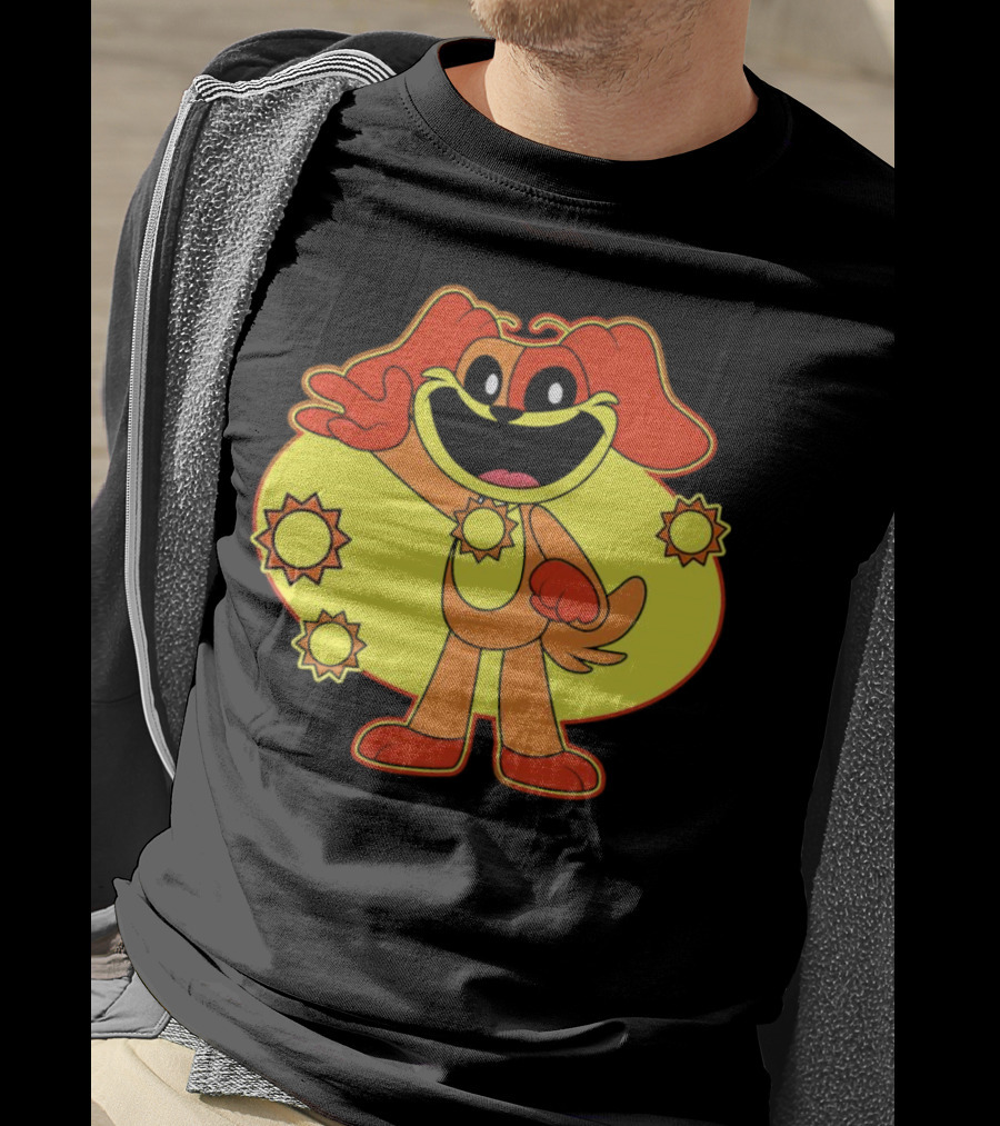 Dogday Smiling Critters Cheerful Cartoon Dog With Sun Icons T-Shirt