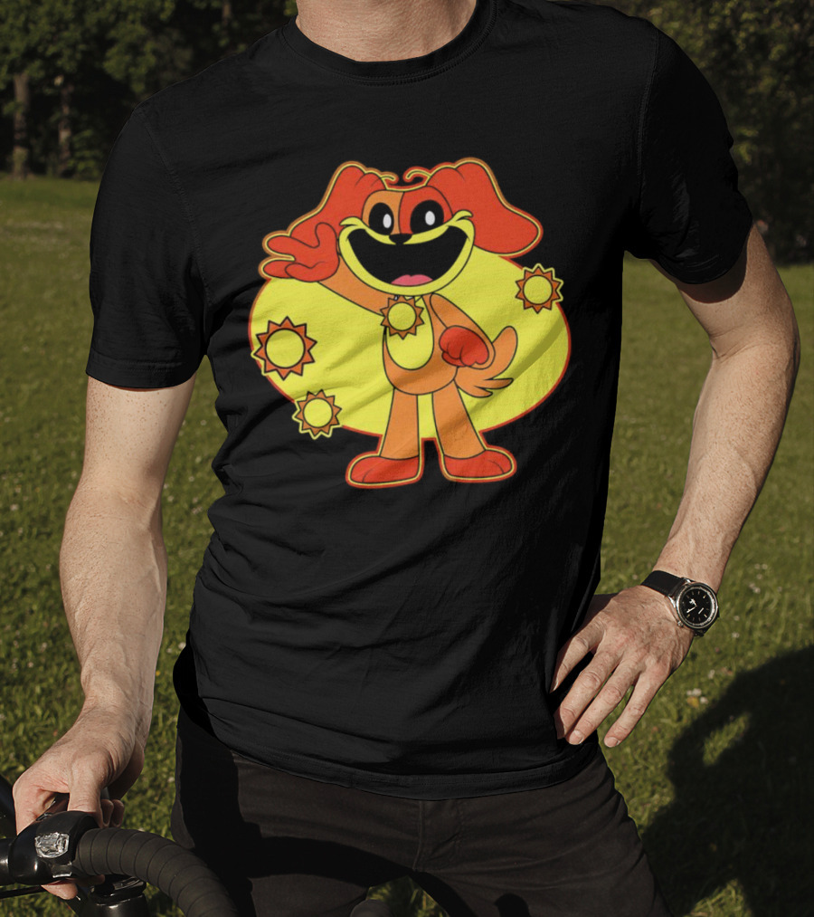 Dogday Smiling Critters Cheerful Cartoon Dog With Sun Icons T-Shirt