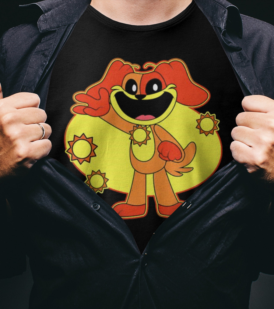 Dogday Smiling Critters Cheerful Cartoon Dog With Sun Icons T-Shirt