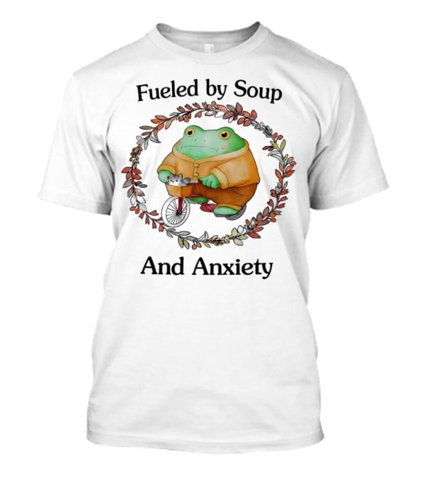 Fueled By Soup And Anxiety Frog Riding Bike T-Shirt